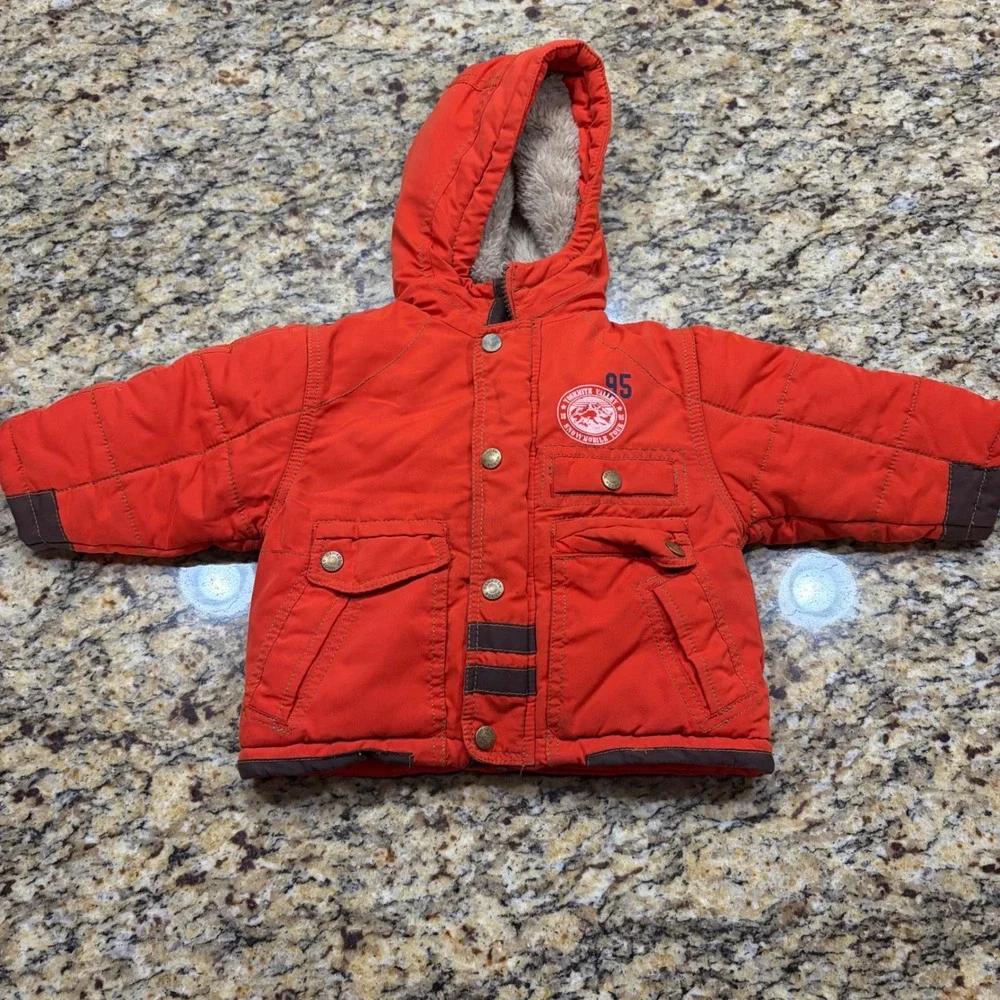 OshKosh Bgosh Orange Puffer Jacket Sherpa Hood Yosemite Snowmobile Kids 18M